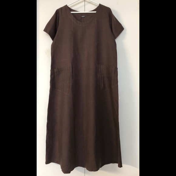 Amélline Linen Blend Chic Long Dress Size L Casual Offially Workwear Pockets - Picture 2 of 12